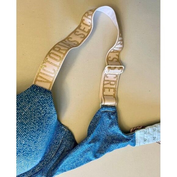 Victoria’s Secret Bra Lightly Lined Demi 36D Glitter LOGO Wide Straps Underwir - Picture 7 of 7